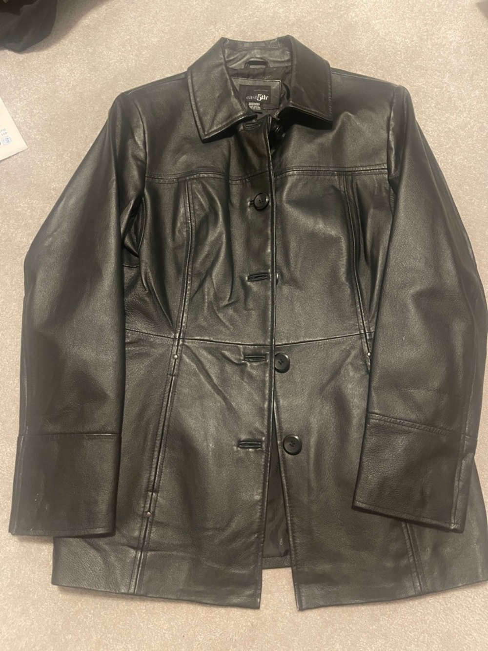 East 5th Black Button-Front Leather Jacket- new without tag